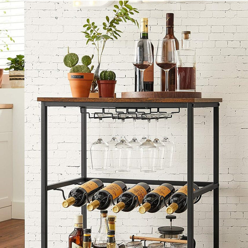 Bar Cart with Wheels Rustic Brown and Black