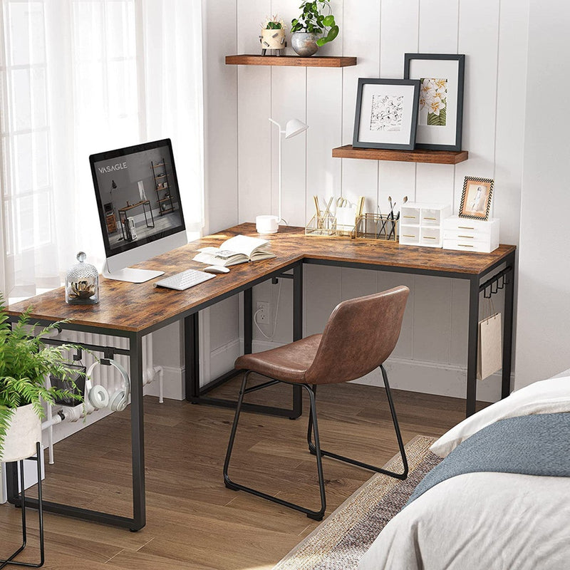 Rustic Brown Computer Desk with 8 Hooks 120cm